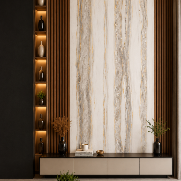 Luxury Ivory Vein UV PVC Marble Sheet
