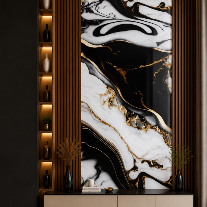 Aurora Noir Gold UV Marble PVC Sheet