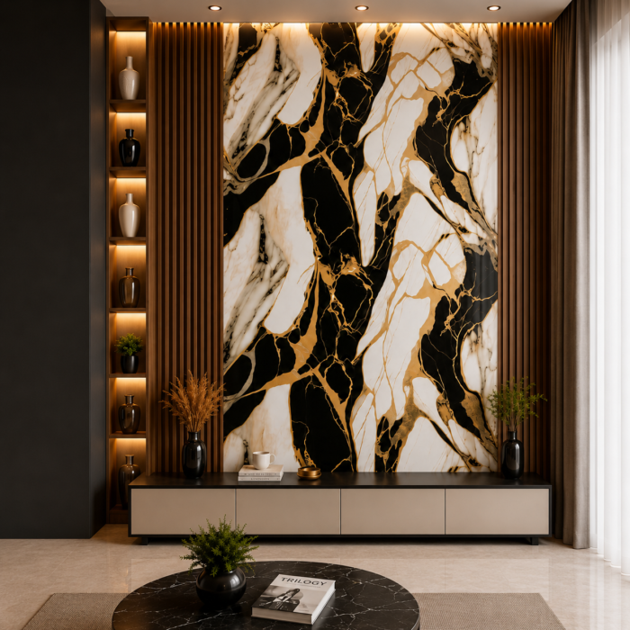 Imperial Noir Gold UV Marble PVC Sheet