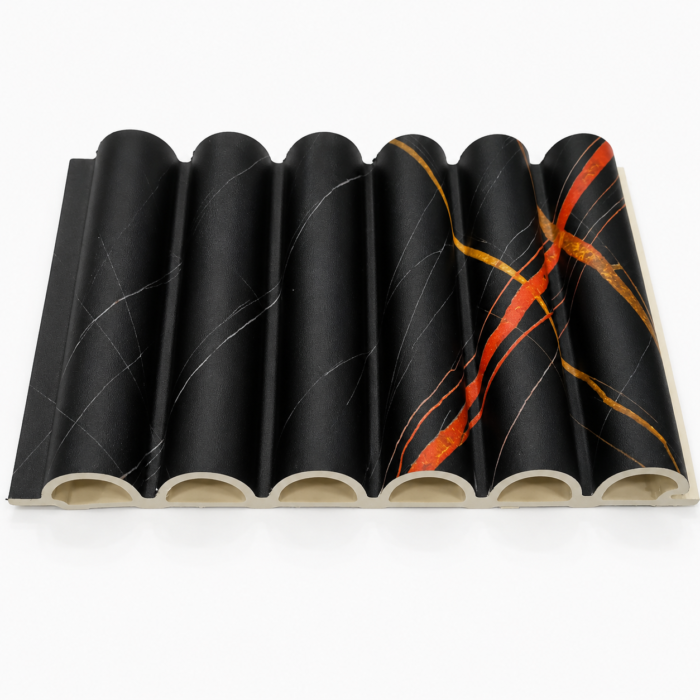 Premium Black Marble Fluted PVC Wall Panel with Copper Veins