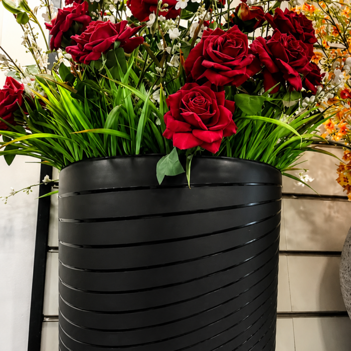 Luxury Artificial Red Rose Floral Arrangement with Black Planter