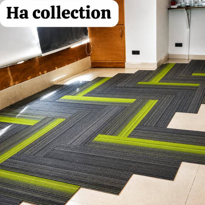 HA Collection Premium Green Striped Carpet Tiles