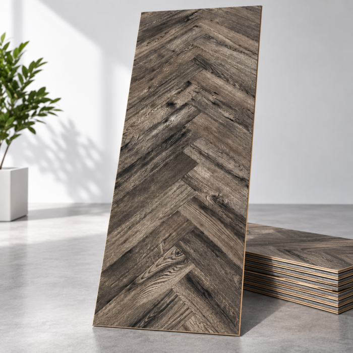 Charcoal Brown Herringbone Wooden Flooring 6402