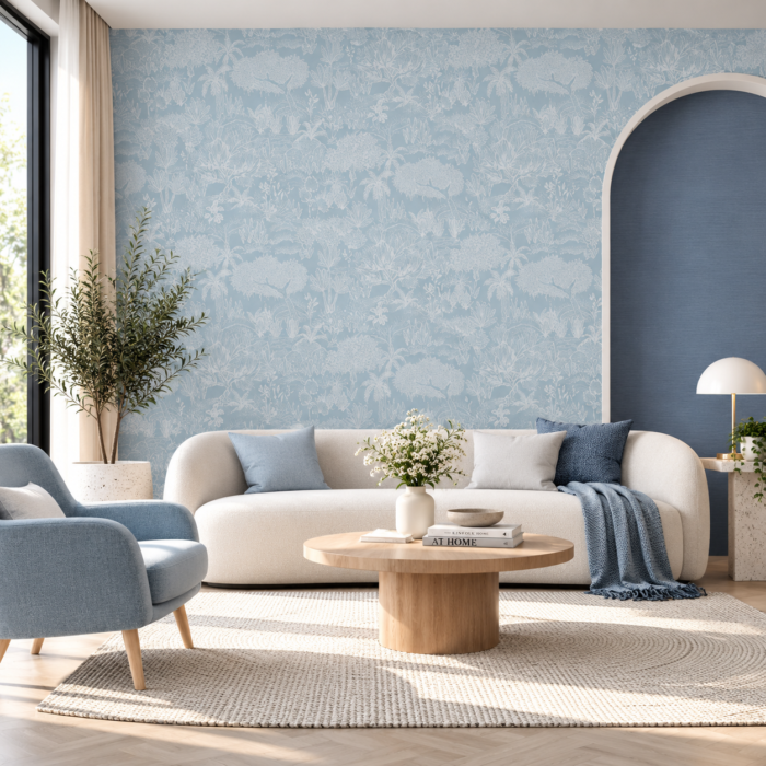 Light Blue Botanical Floral Wallpaper | NQH796104