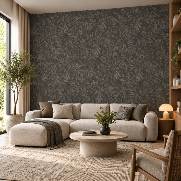 Dark Grey Botanical Leaf Wallpaper | CP1207S